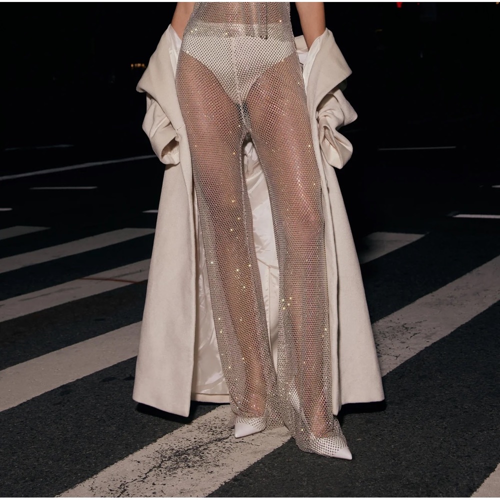 MESHKI Emerson Diamante Mesh Pant - Cream
